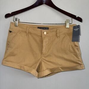 NWT Abercrombie & Fitch Low Rise Reg Fit Cuffed Mini Chino Shorts Size 26 Khaki